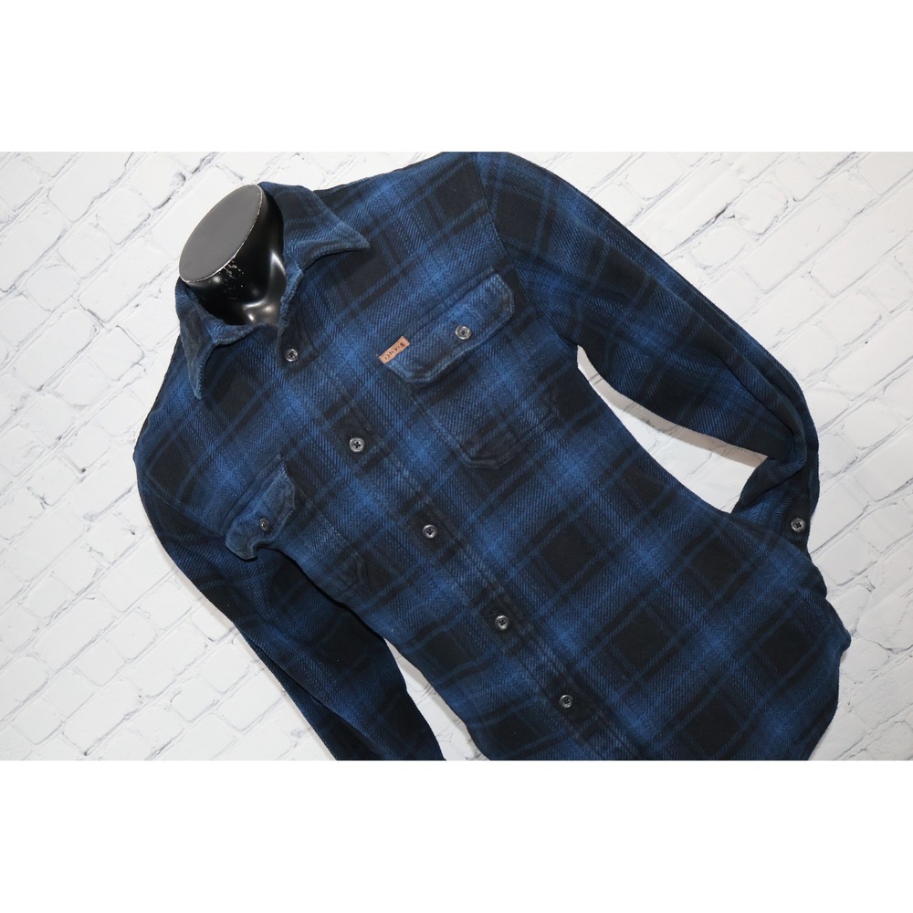 Orvis Flannel Shirt Mens Large Blue Black Plaid Button Up Heavyweight W/ Pockets